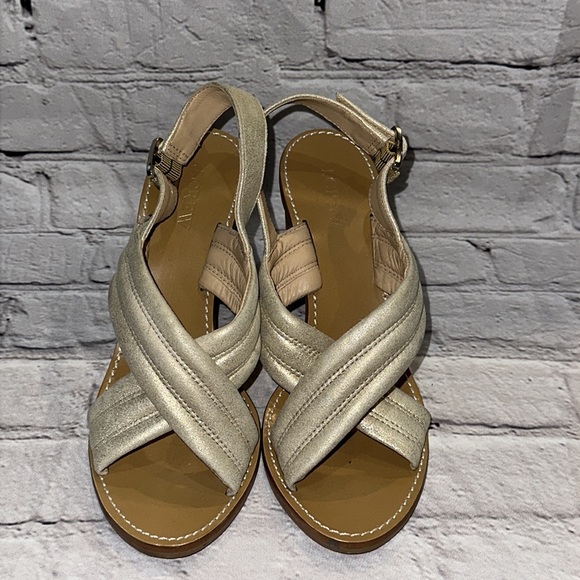 J CREW Gold Leather Sandals Block Heel Marcie Criss Cross Metallic - Picture 3 of 8